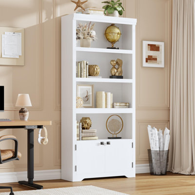 Bibliothèque à 5 niveaux, bibliothèque de style campagnard avec 2 portes