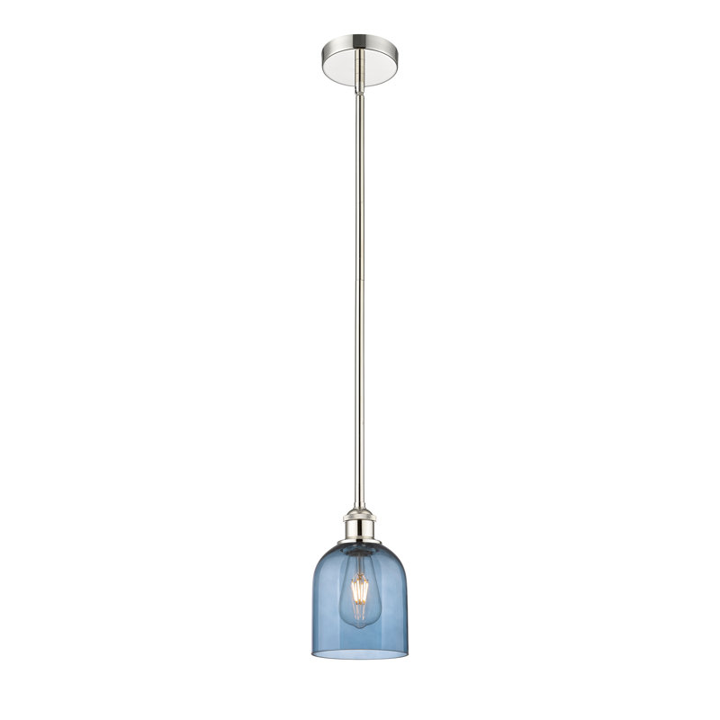 Mini-luminaire suspendu avec tige 6 lumières Edison Anacaren - 616-G558, Nickel poli, Bleu princesse
