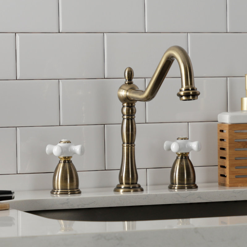 Kingston Brass Heritage Double-Handle Widespread Kitchen Faucet, Vintage Brass, Without Side Spray