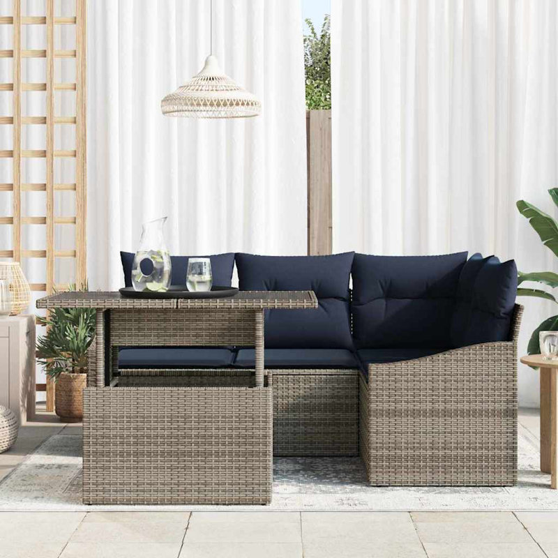 Ensemble de canapé de jardin avec coussin manuel 5 pièces, Coussin bleu marine / structure grise