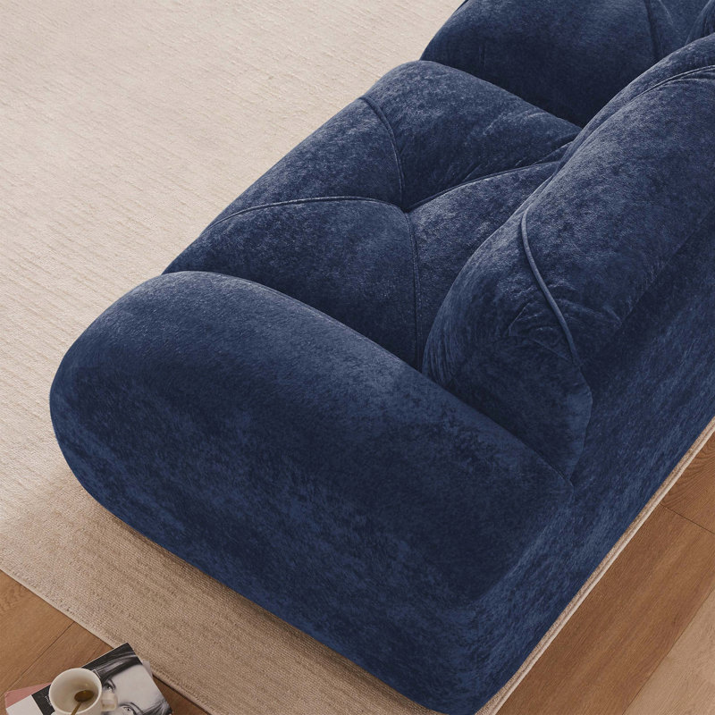 Canapé en L sans os avec tissu en velours doux, éponge haute densité 32D et repose-pieds mobile - sans assemblage, Blue