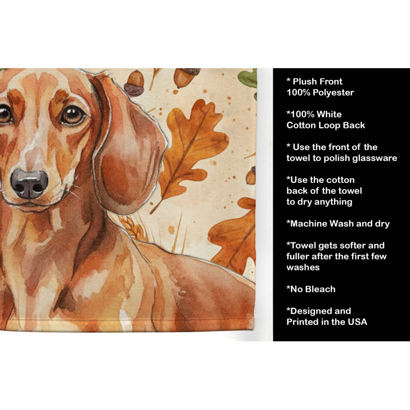 Red Brown Dachshund Heirloom Fall Kitchen Towel, Red Brown Dachshund