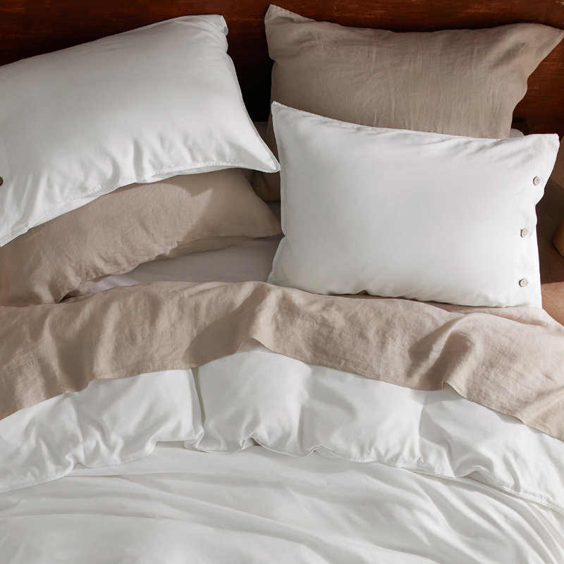 Bedsure Linen Cotton Blend Duvet Cover, PureWoven Cooling & Breathable Bedding Set for Hot Sleepers (Set of 3), White