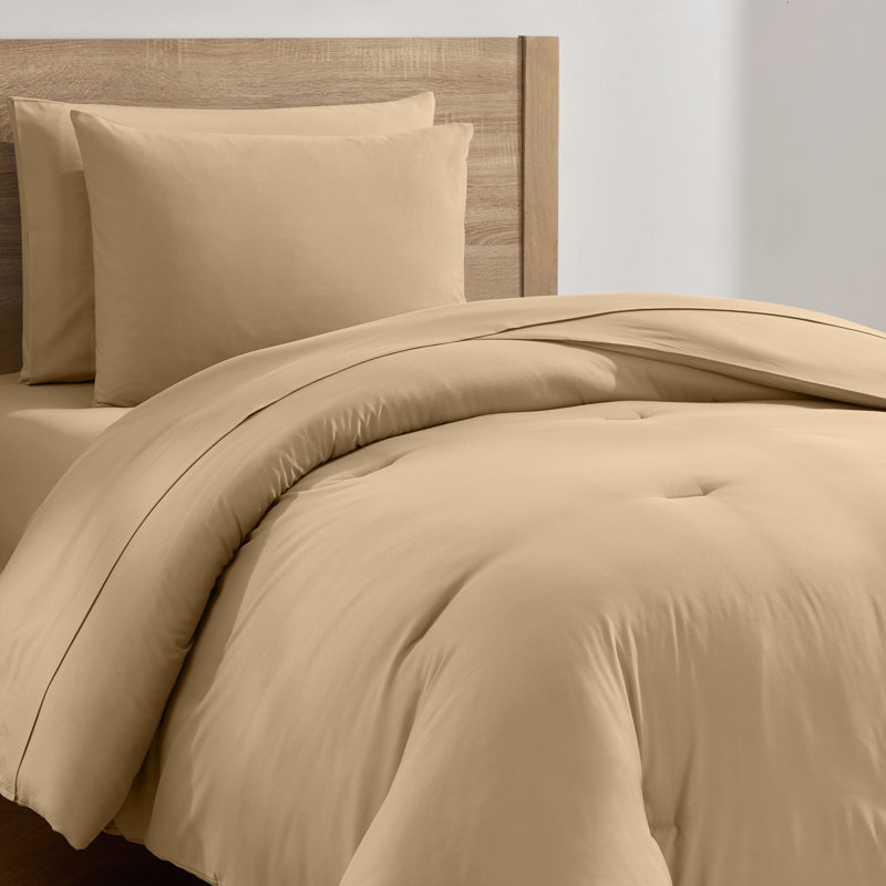 Soft Microfiber 5 Piece Comforter Set with Sheets, Beige, Twin Extra Long Comforter + 4 Additional Pieces