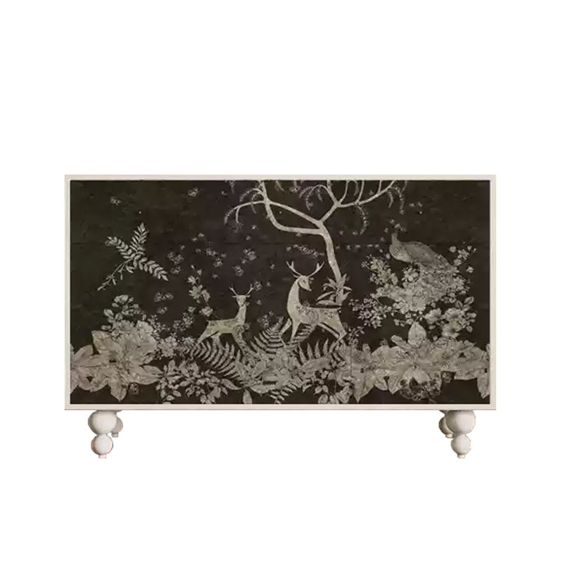 Light Luxury Entrance Decorative Cabinet Sideboard, White/Black