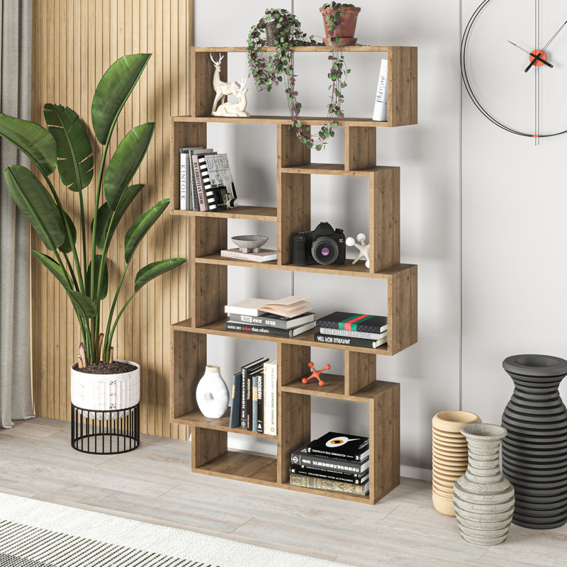 Sandra Bookcase | Asymmetric Freestanding Bookcase with 10 Compartments, Brown