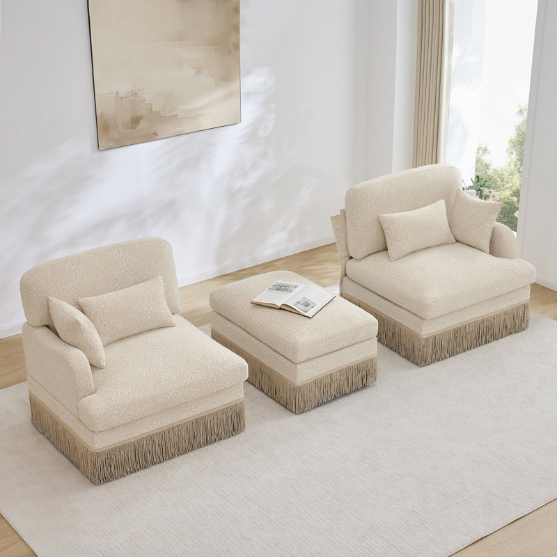 Canapé modulaire en forme de L 69,2 po Chenille Leopard avec jupe à franges, Beige
