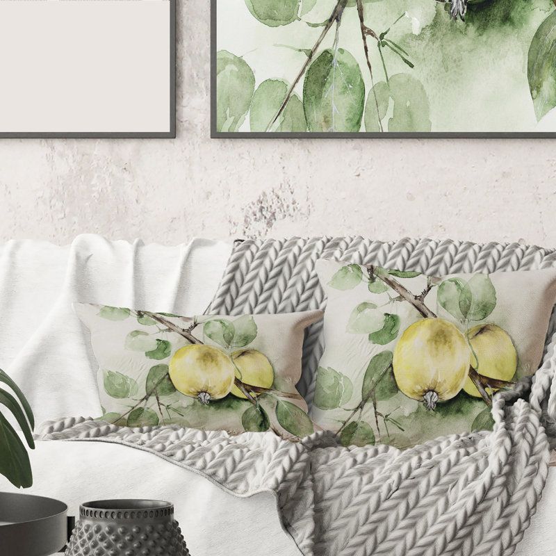 Square, Vintage Green Appels - Coussin décoratif imprimé maison de campagne, 16" x 16"