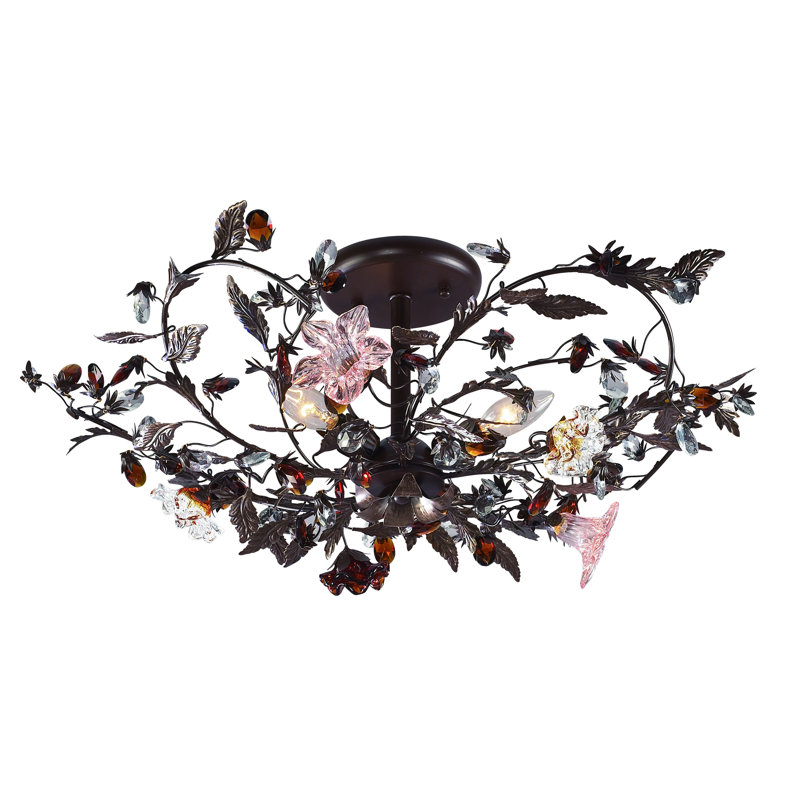 Plafonnier semi-encastré 3 lumières Cristallo Fiore 27 po de largeur - Rouille profonde