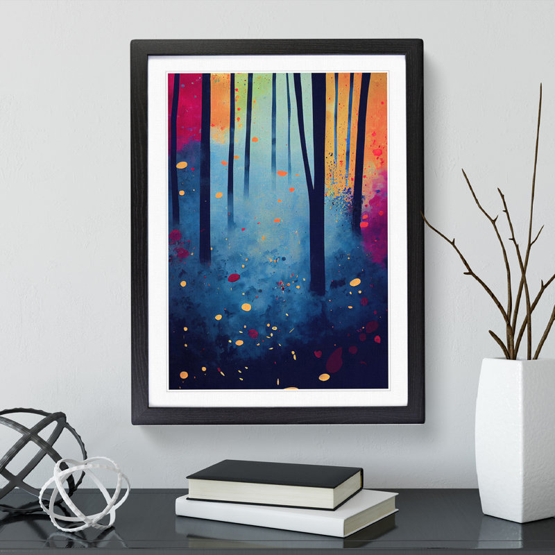 Splashed Forest No.4 Abstract - Single Picture Frame Painting, Black Framed, 64cm H x 46cm W x 2cm D