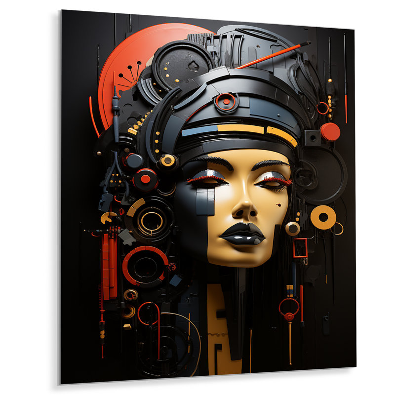 Portrait moderne géométrique de la beauté sub-saharienne II - art mural africain, salon, Métal métal