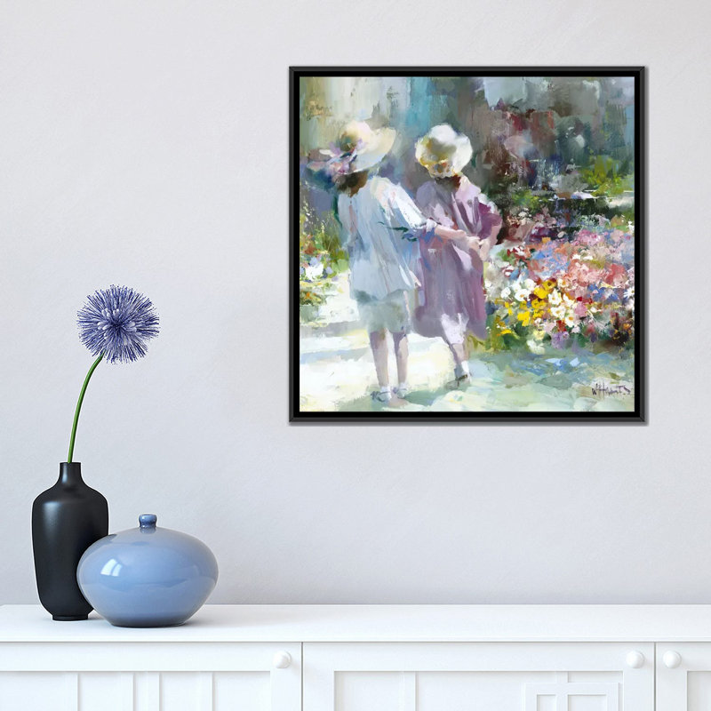 « filles », impression sur toile, H 18 po x l 18 po x P 1,5 po, Toile avec cadre noir, Pas de tapis