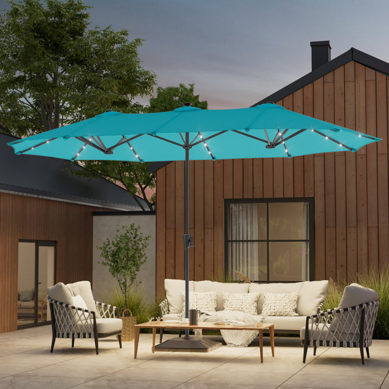 Parasol à double face 13 po x 7,2 pi à énergie solaire avec grand auvent, Bleu lac