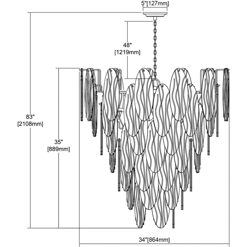 Murana 13 - Light Steel Tiered Chandelier, Polished Chrome, Smoke, 40” Length x 40” Width x 48” Height