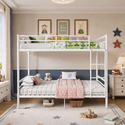 Twin Over Twin Metal Bunk Bed, Convertible into 2 Twin Beds, Twin Over Twin Bunk Bed with Ladder and Safety Guardrails