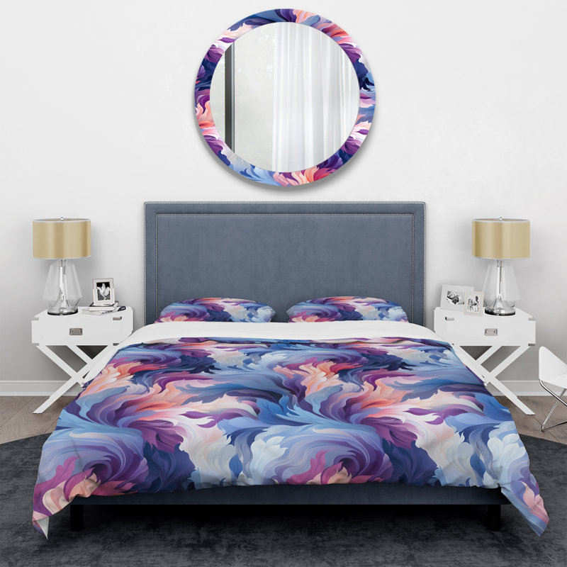 Ensemble de housse de couette abstrait bleu et rose, Housse de couette pour grand lit et 2 taies décor