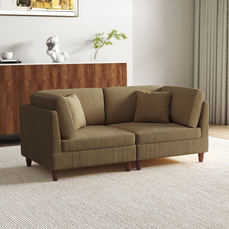 2 - Piece Upholstered Camel Corduroy Modular Sectional with Pillow Back and Solid Wood Legs, Camel