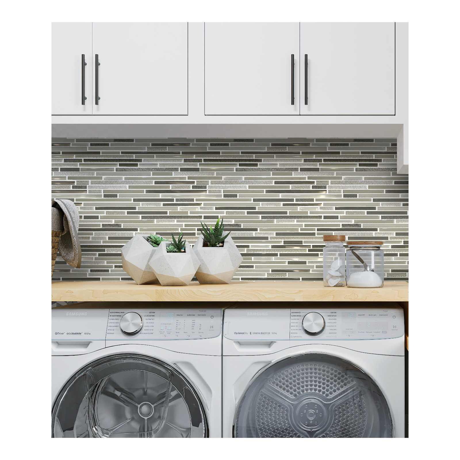 SAMPLE - Apollo Tile Waterfall Linear Glass And Metal Mosaic Tile, White/Beige