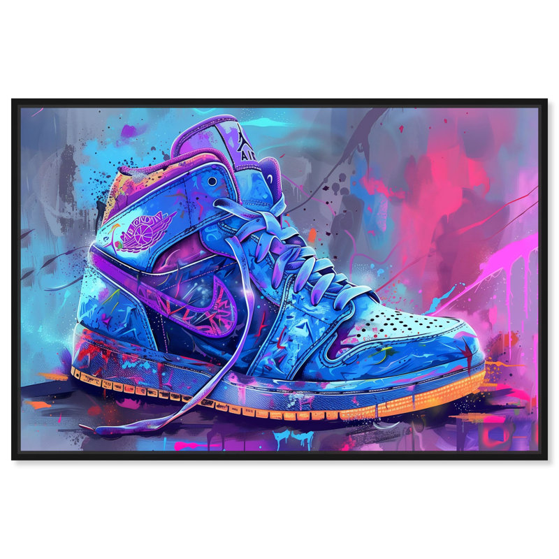 Art mural Graffiti Sneaker Urban Style par Notoriart, H 11 po x l 16 po, Cadre noir