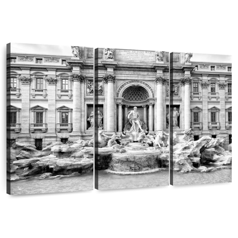 Fontaine Sebbie Trevi en noir et blanc, H 48 po x l 74 po