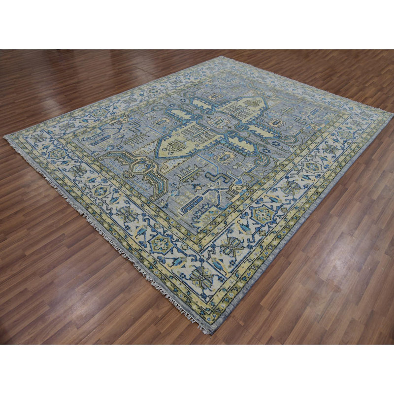 Tapis gris tempête 8 pi 0 po x 10 pi 1 po, tissé à la main, tissé à la main Oushak