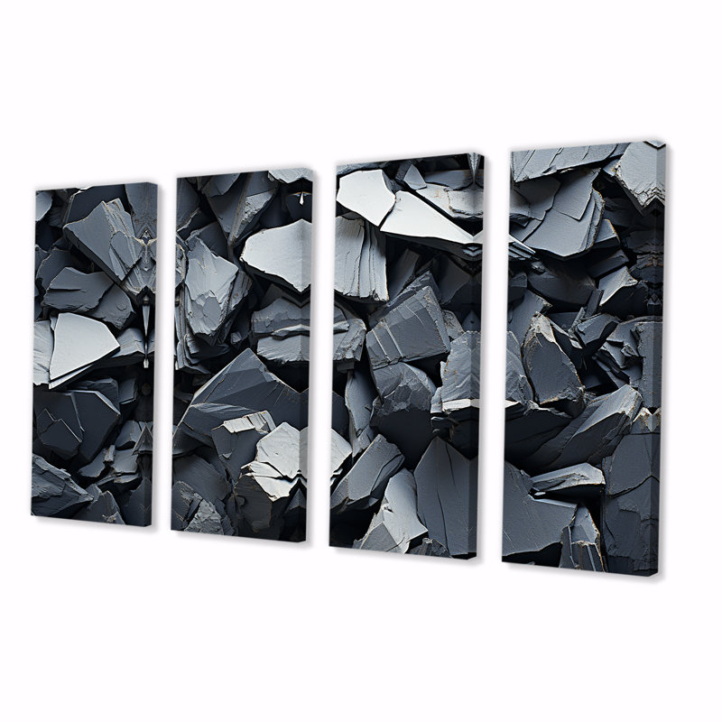 «Tachisme Gray Rocks Explosion», ensemble d'art mural 4 pièces, H 28 po x l 48 po