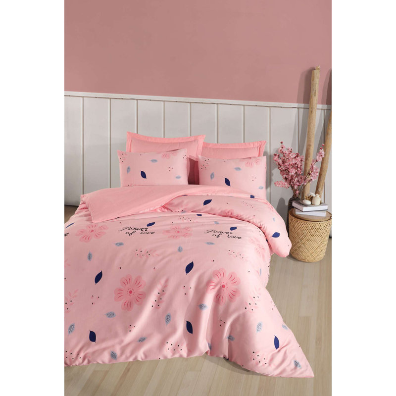 Ensemble de housse de couette double Elegant Satin, couleur poudre | Housse de couette 70% coton / 30% polyester, 79 x 79 pouces et taies d'oreiller 31,5 x 31,5 pouces (2 pièces) | 182 fils, fermeture à boutons, lavable à la machine