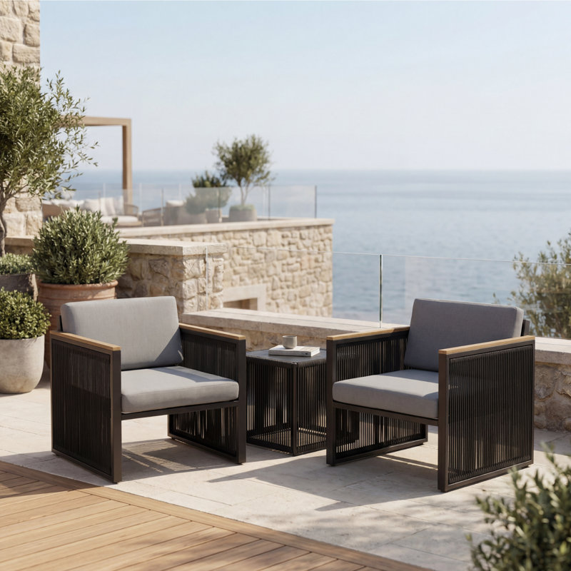 Outdoor Patio Metal Armchair With Cushions, Gray