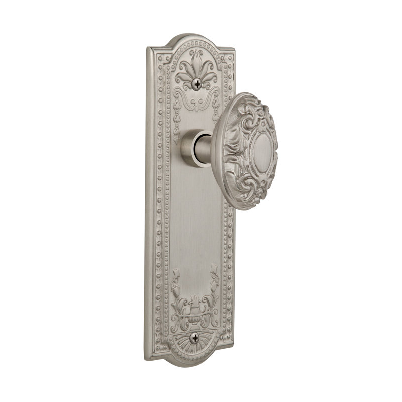 Plaque Nostalgic Warehouse Meadows avec bouton de porte victorien, Nickel satiné, 2.75"