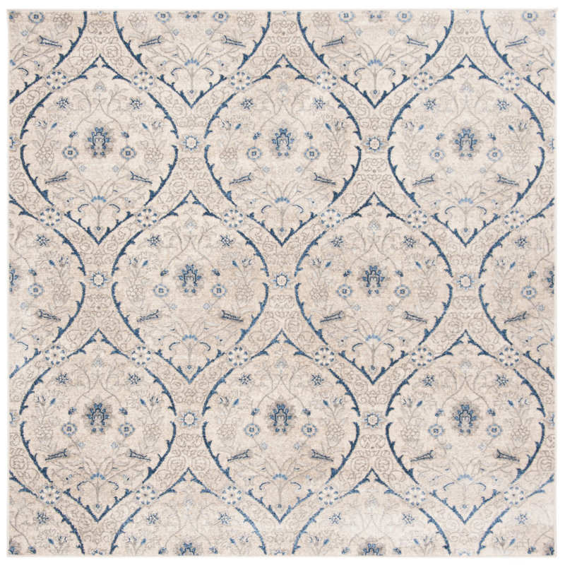 Avira Ikat Light Gray Area Rug, Square 6'7"
