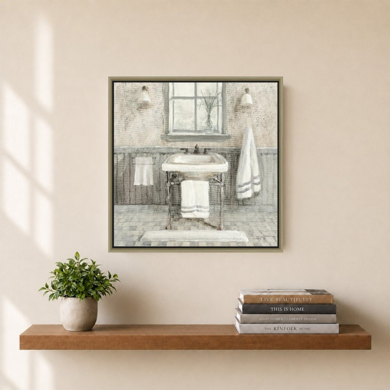 Victorian Sink I Neutral par Danhui Nai - Impression sur toile, 20" H x 20" W, Beveled Floating Frame, Champagne
