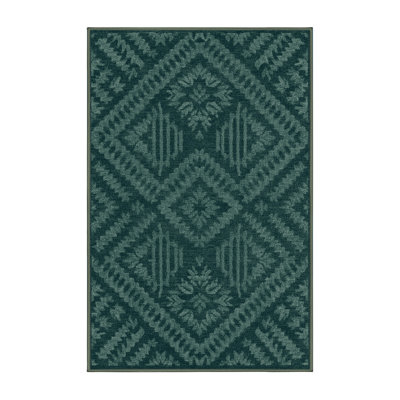 Tapis moelleux et moelleux à motif abstrait moderne et contemporain Escarcega St Patties - reliure vert sauge