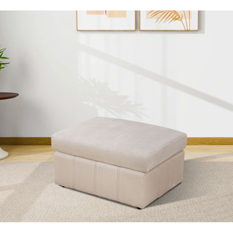Onyx Cream Beige Corduroy Ottoman, Beige