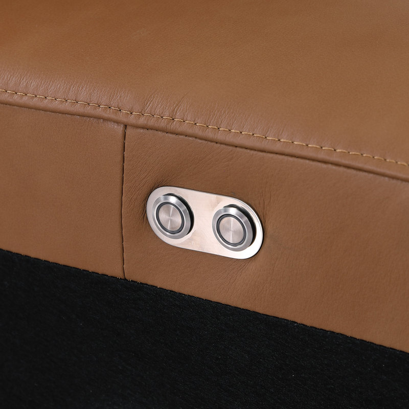 3-Power Seat Reclining Italian Leather Sofa With Power Headrest, Cognac