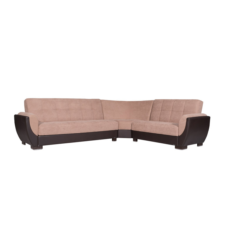Annalice Air Reversible L-Shaped Sleeper Sofa Sectional w/ Storage Seats for Living Room, Sand Brown Microfiber/Microsuede