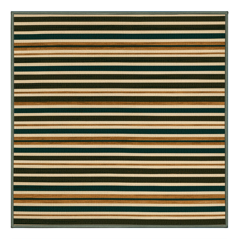 Washable Hunter Green Cream Striped Area Rug, Square 7'