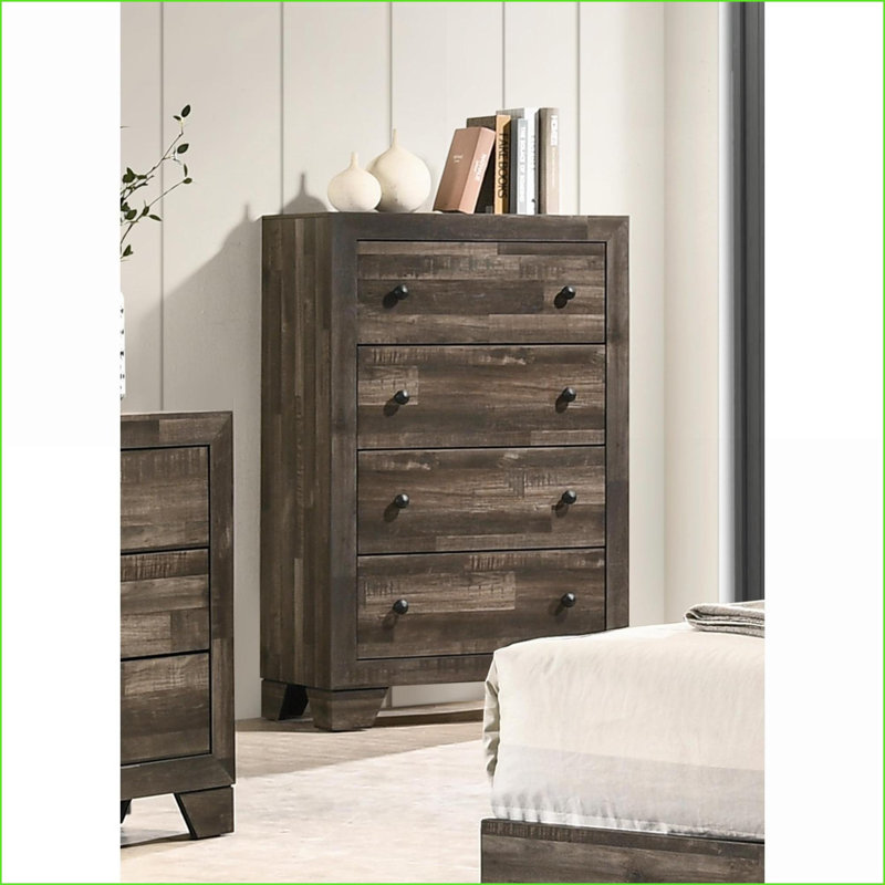 Commodes | Grande commode rustique en bois à 4 tiroirs | Finition brun-gris | Brun rustique | Bois