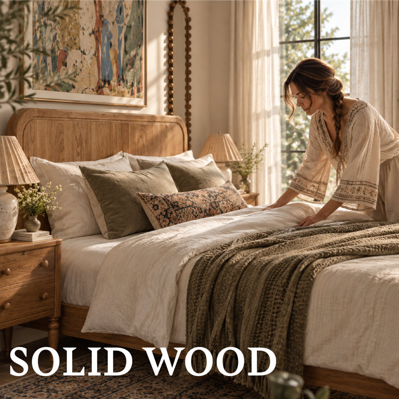 Brody Solid Wood Bed Frame Queen Walnut, Queen, Walnut