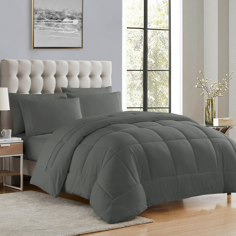 All Season Bed-in-A-Bag 5pc/7pc Solid Color Comforter & Sheet Set Ultra Soft Bedding by Sweet Home Collection, Gray