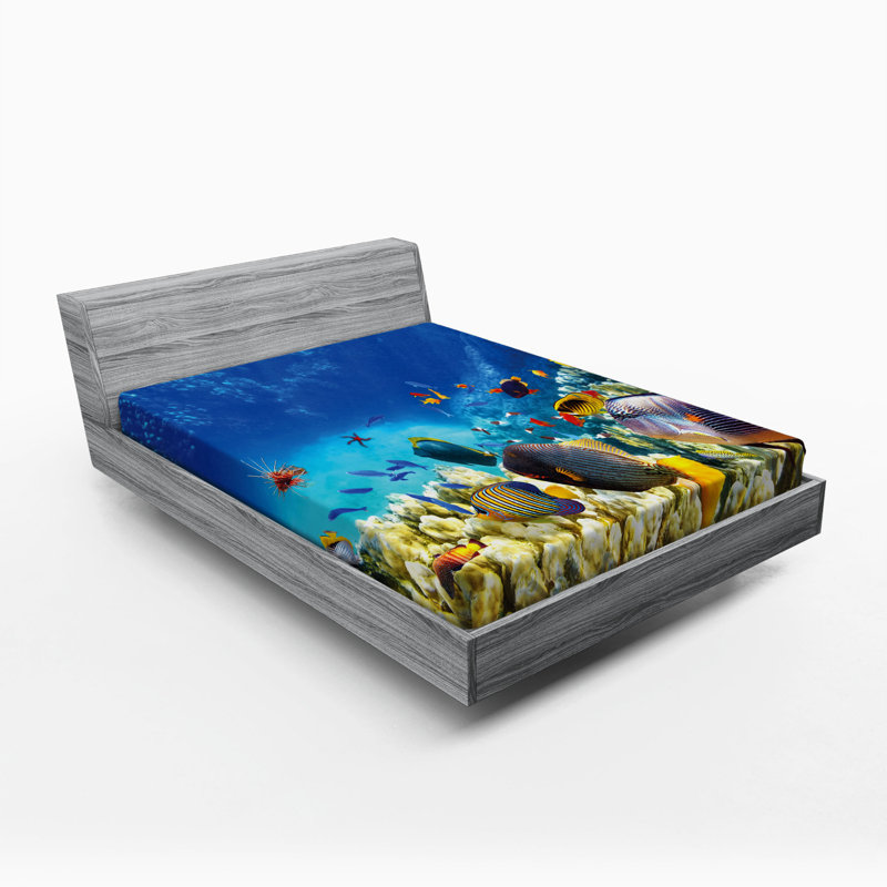 Queen Size Ocean Animals Print Microfiber Fitted Sheet