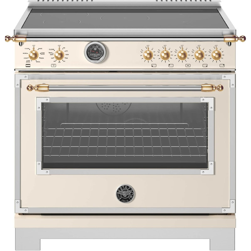 Heritage Series range 36 In Induction IVORY gold knobs and handle finials, ivory