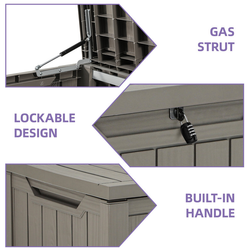 Quartey 120 Gallons Resin Deck Box with Soft Close Mechanism, Light Taupe