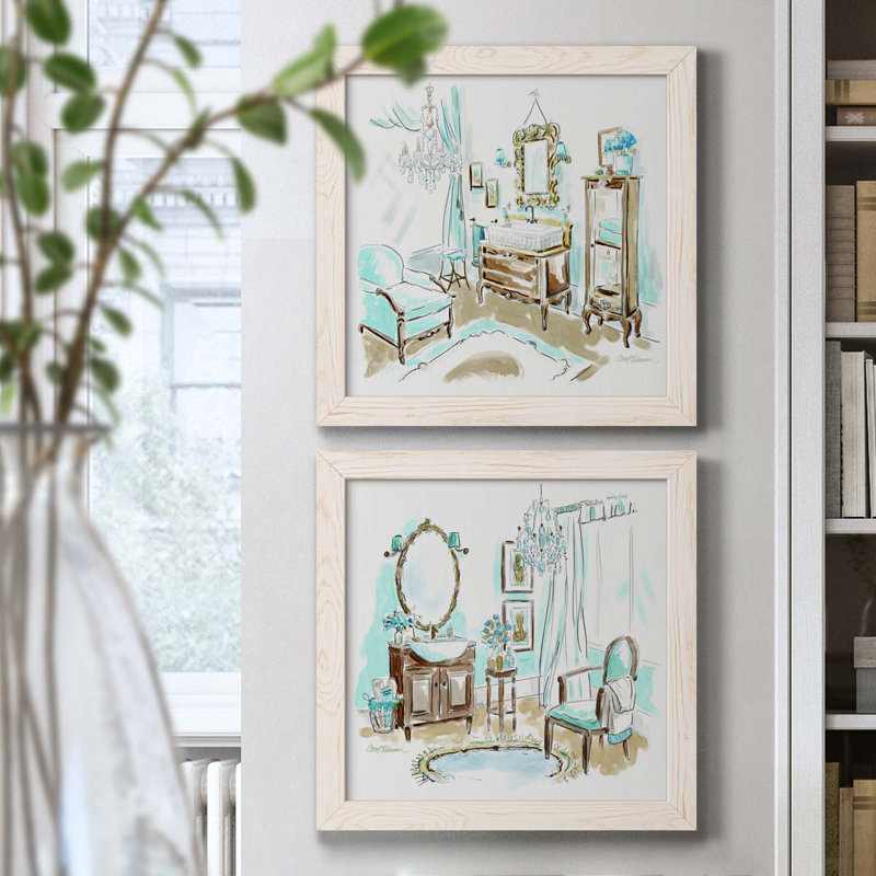 «Blue Opulence I», ensemble de 2 peintures sur toile encadrées, H 20 po x l 40 po x P 1,5 po, Cadre blanc
