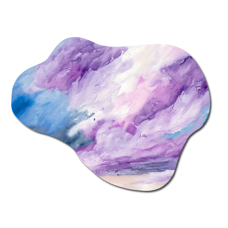 «Violet Storm At The Horizon», art mural asymétrique abstrait à encre liquide en métal, H 27 po x l 35 po