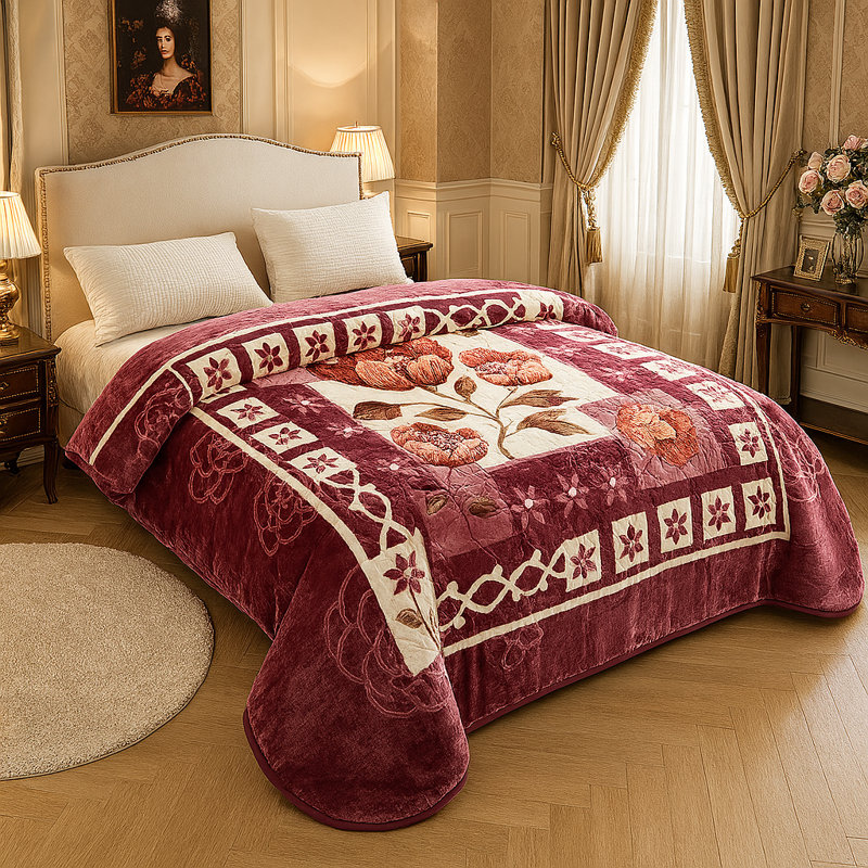 Couverture ultra-douce de style coréen - peluche en vison 8 lb, grand, motif floral