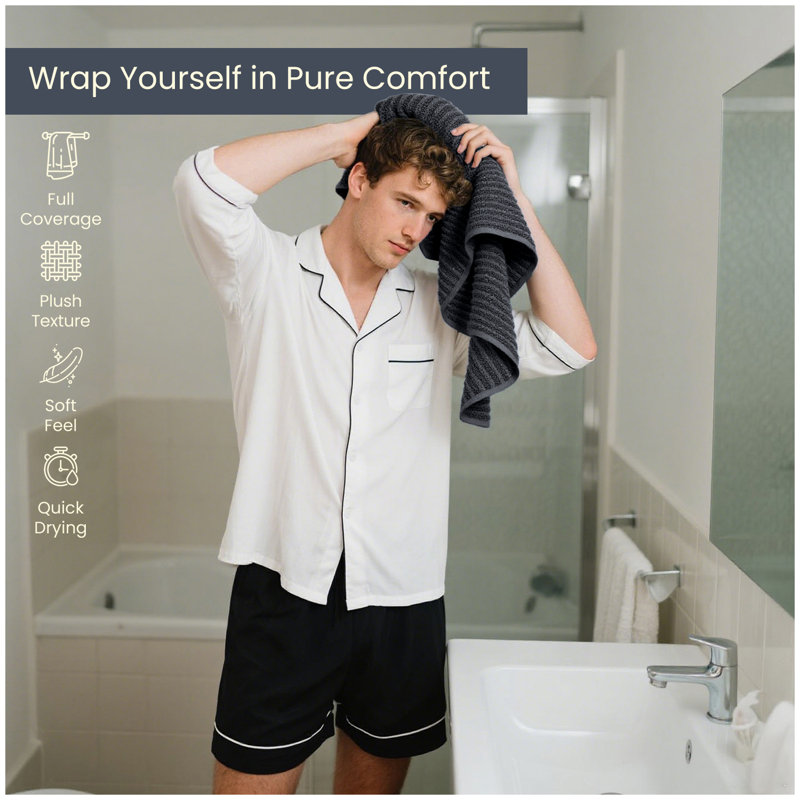 Pack of 4 Ribbed Cotton Towels, Hand, Bath Towels & Sheets, Premium Soft Feel, Quick Dry & Highly Absorbent Towelette, Black