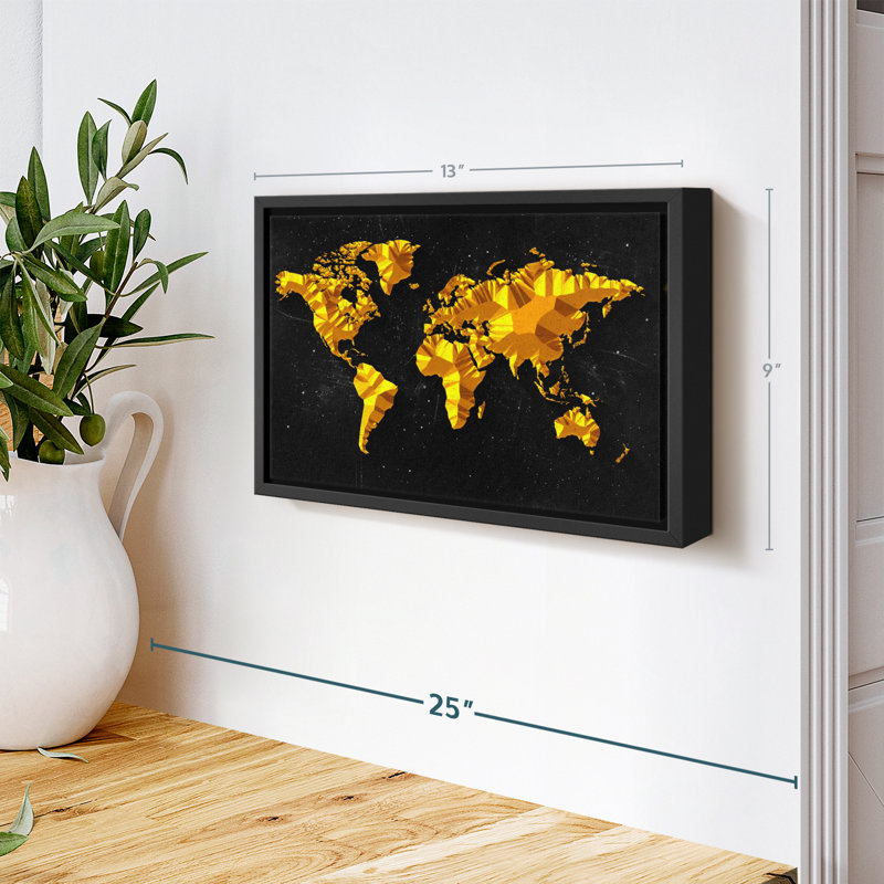 «Gold Abstract World Map Canvas Print», H 9 po x l 13 po