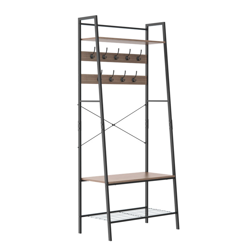 Weathered Gray Steel Hall Tree with Bench and Shoe Storage