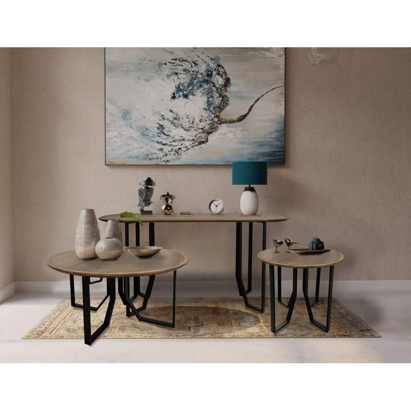 Dorian Black Metal Base Poplar Wood Sofa Table