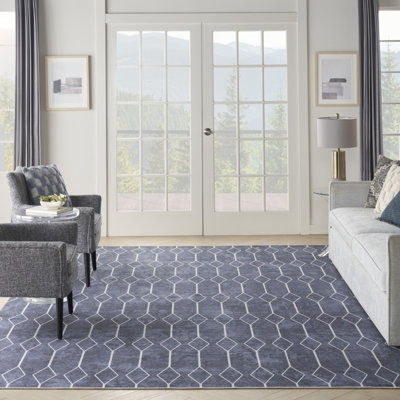 Tapis bleu et ivoire lavable à la machine 8 pi x 10 pi